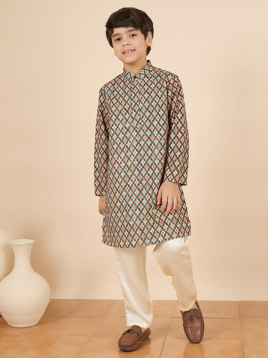 Boys Full Length Embroidery Kurta Set - Multi
