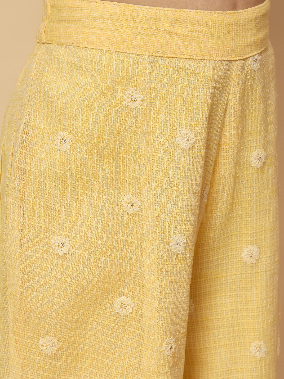 Girls Embroidery Top With Pants - Yellow