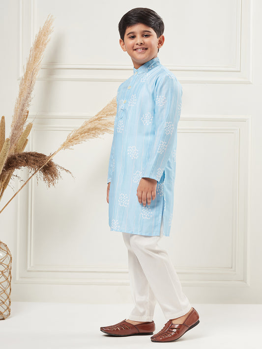 Boys Blue Printed Polyester Kurta Set