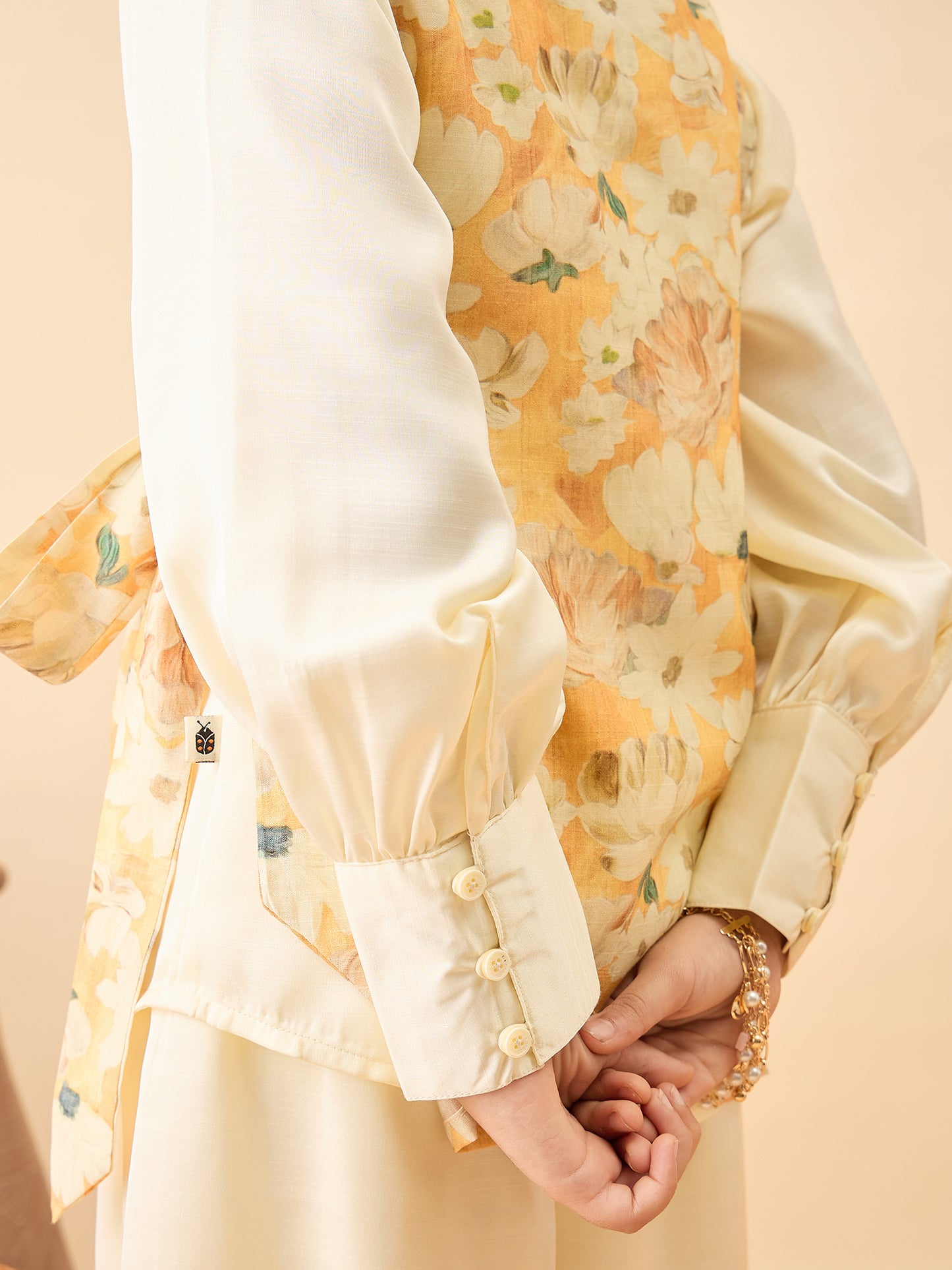 Girls Hip Length Printed Top With Pants - Yellow