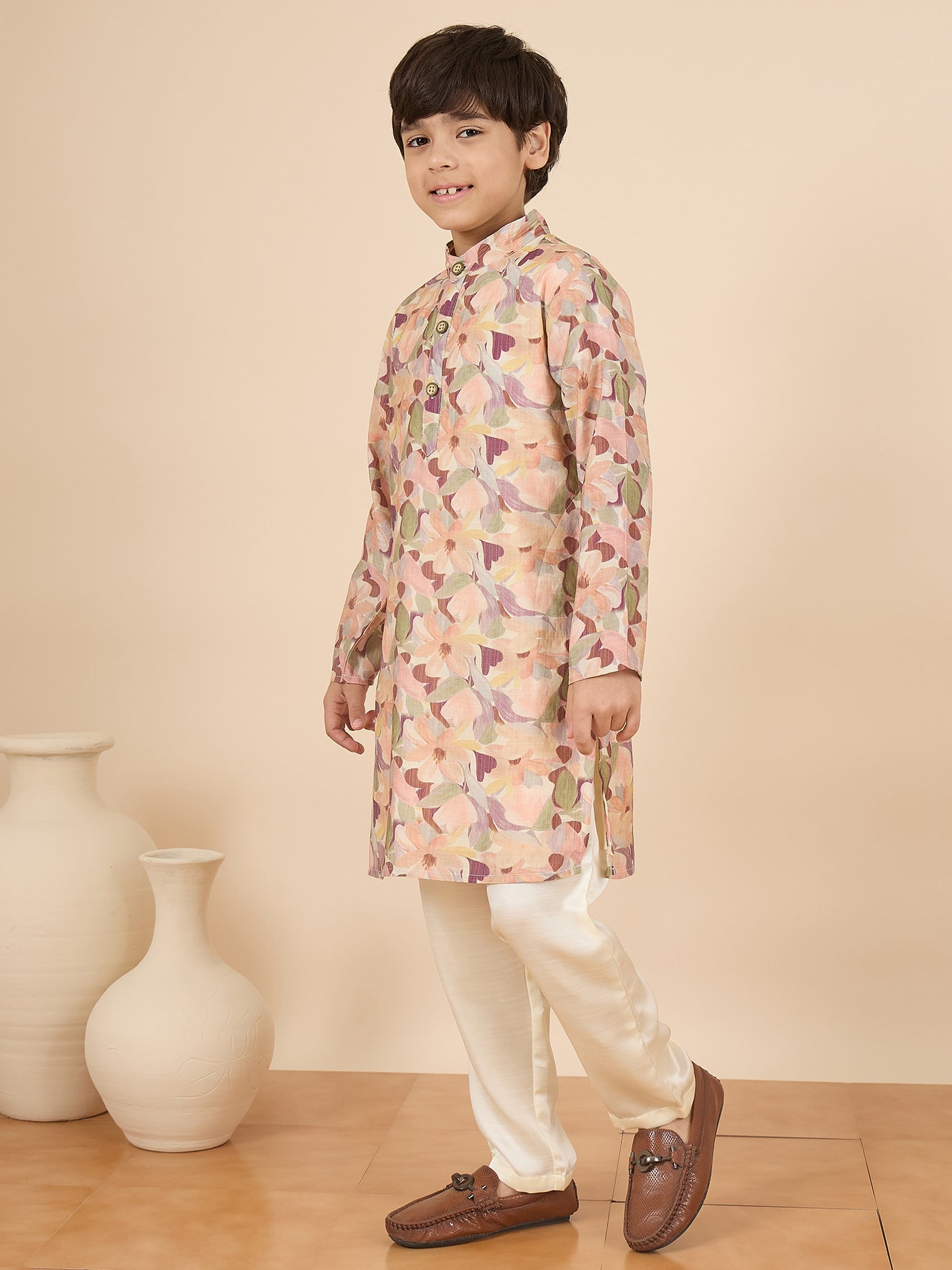 Boys Full Length All over Print Kurta Set - Multi