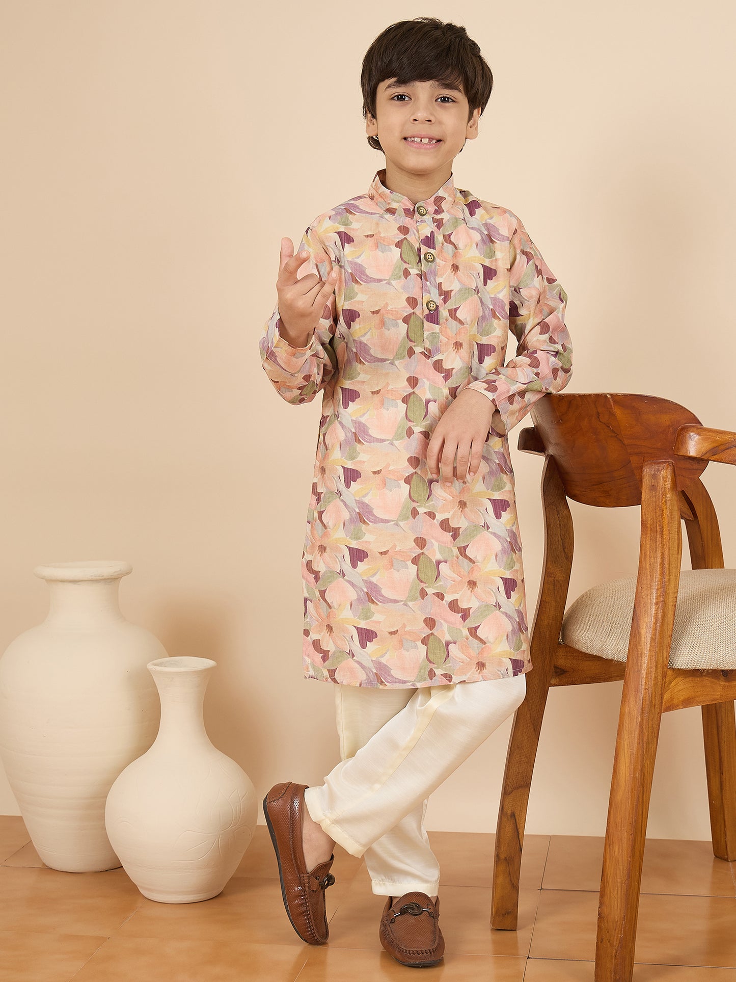 Boys Full Length All over Print Kurta Set - Multi