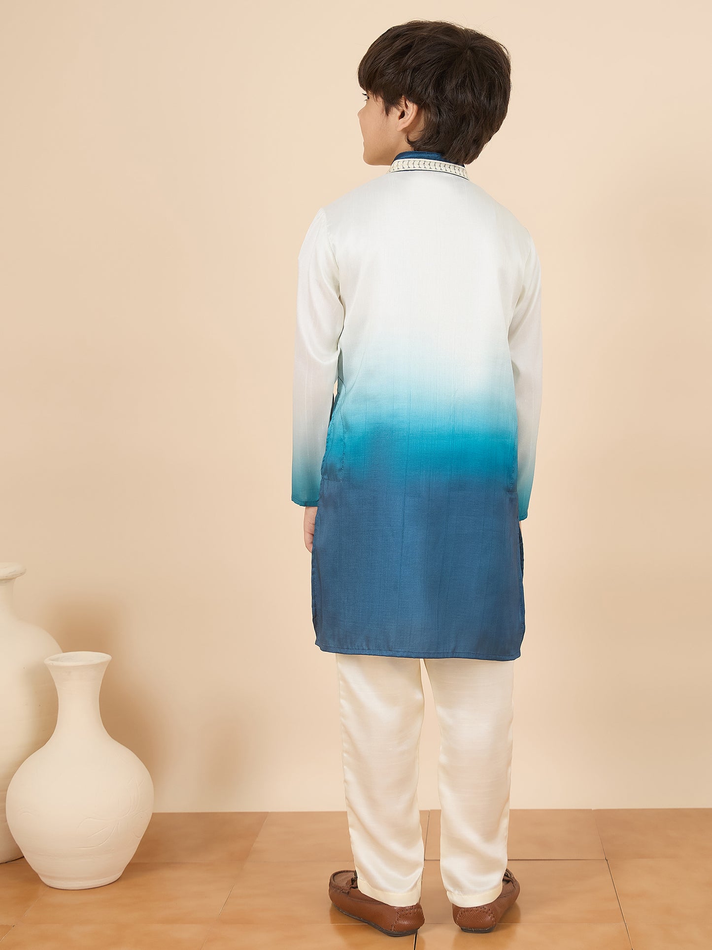 Boys Full Length Solid Kurta Set - Off-White