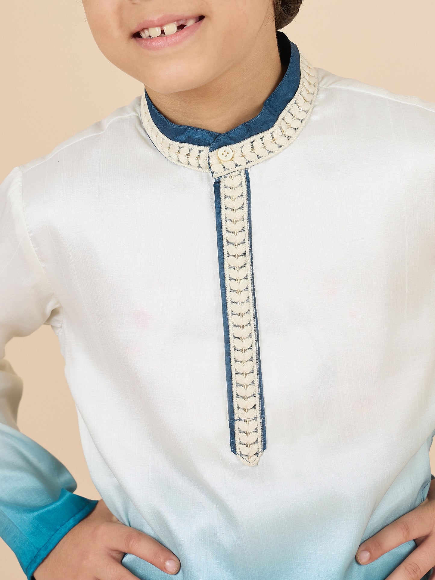 Boys Full Length Solid Kurta Set - Off-White