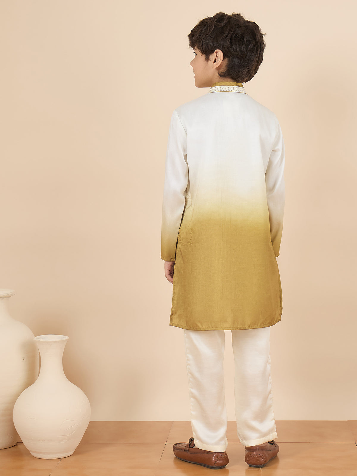 Boys Full Length Solid Kurta Set - Off-White
