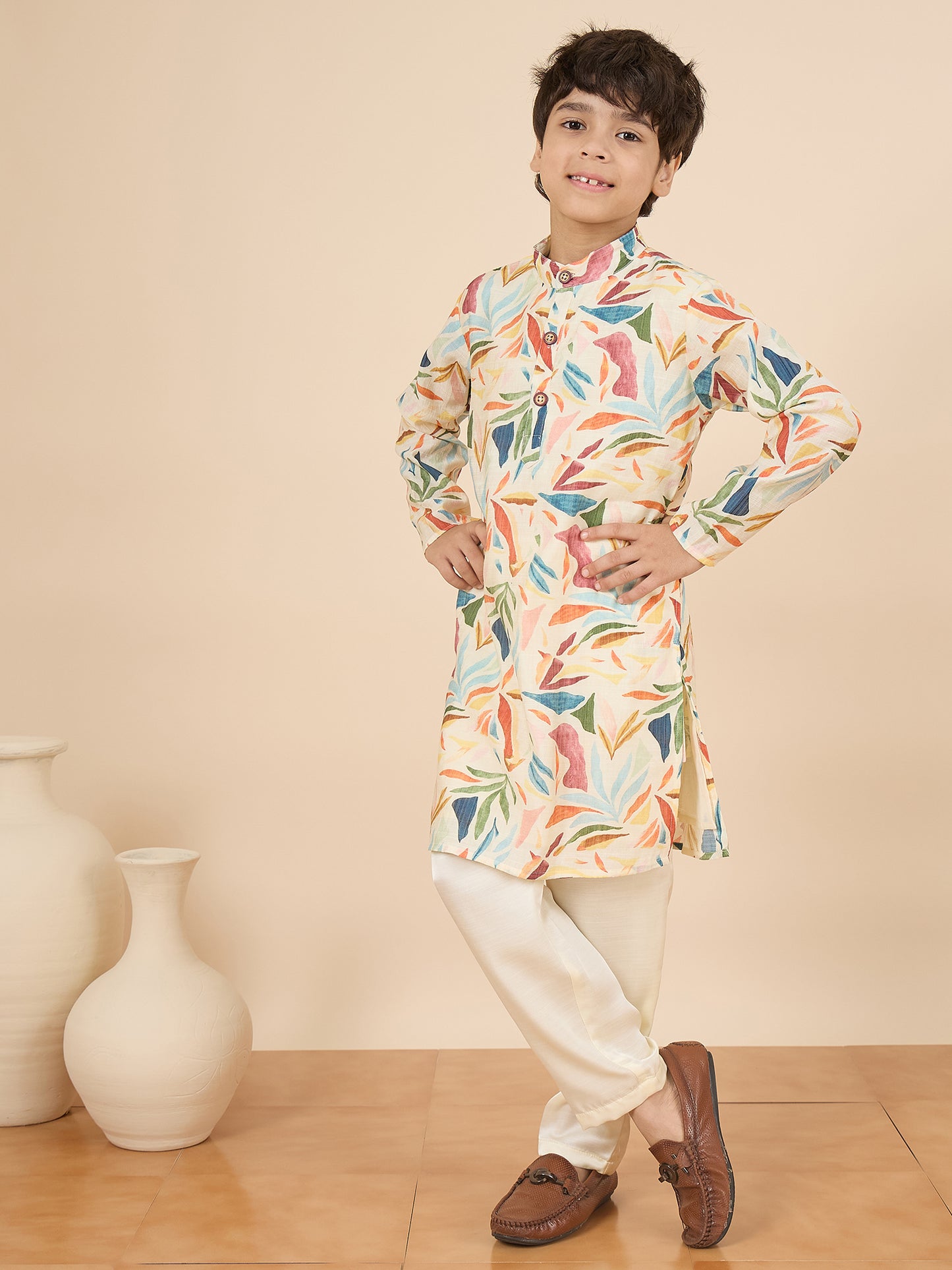 Boys Full Length All over Print Kurta Set - Multi