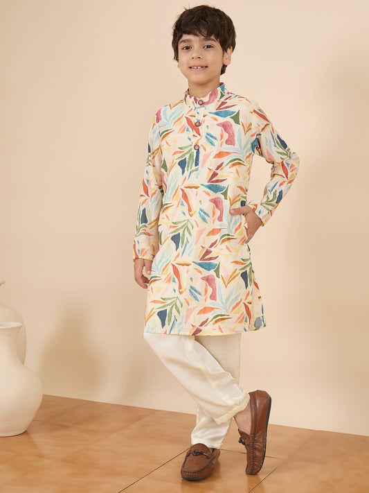 Boys Full Length All over Print Kurta Set - Multi