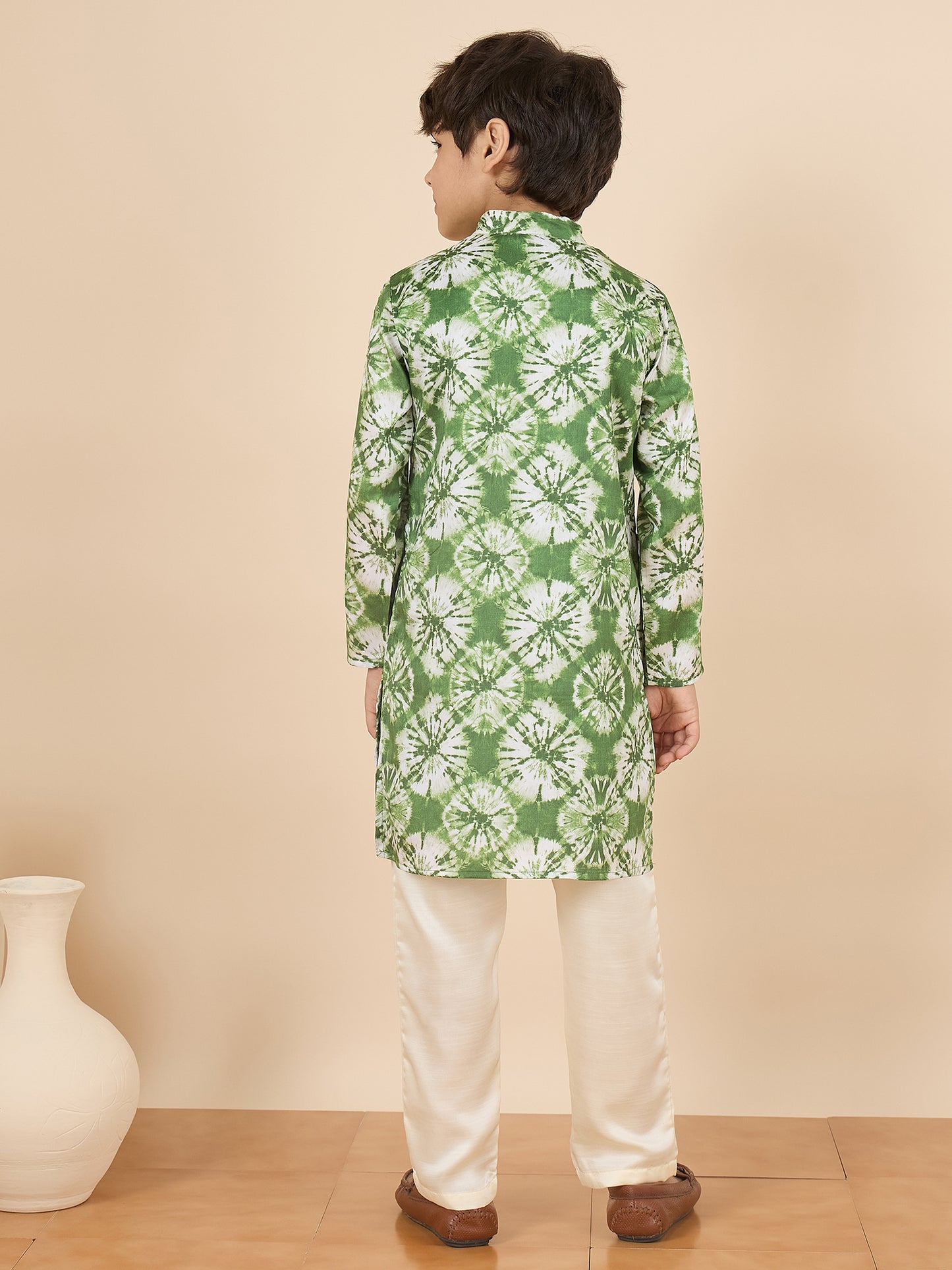 Boys Full Length All over Print Kurta Set - Green