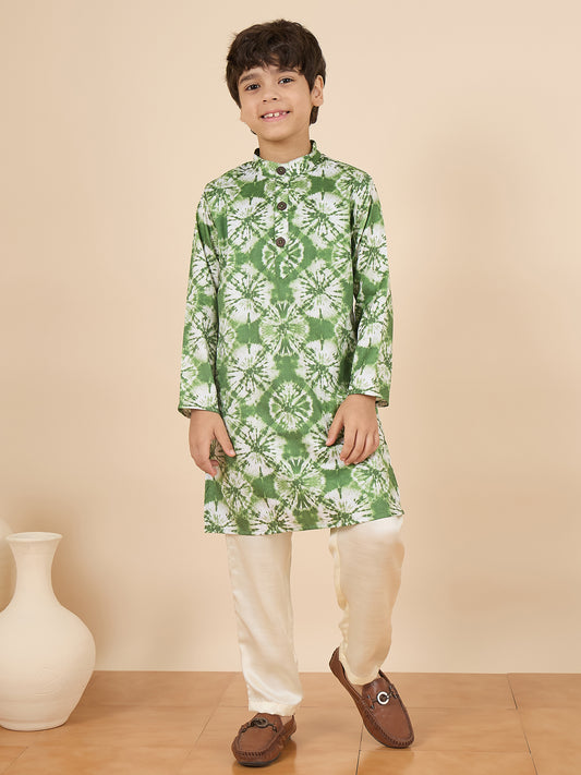 Boys Full Length All over Print Kurta Set - Green