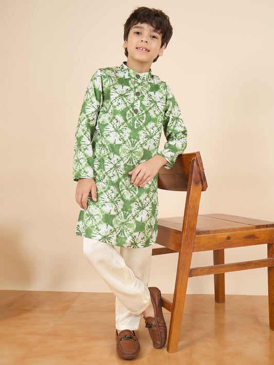 Boys Full Length All over Print Kurta Set - Green