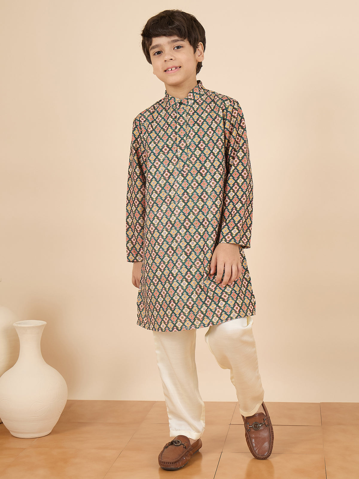 Boys Full Length Embroidery Kurta Set - Multi