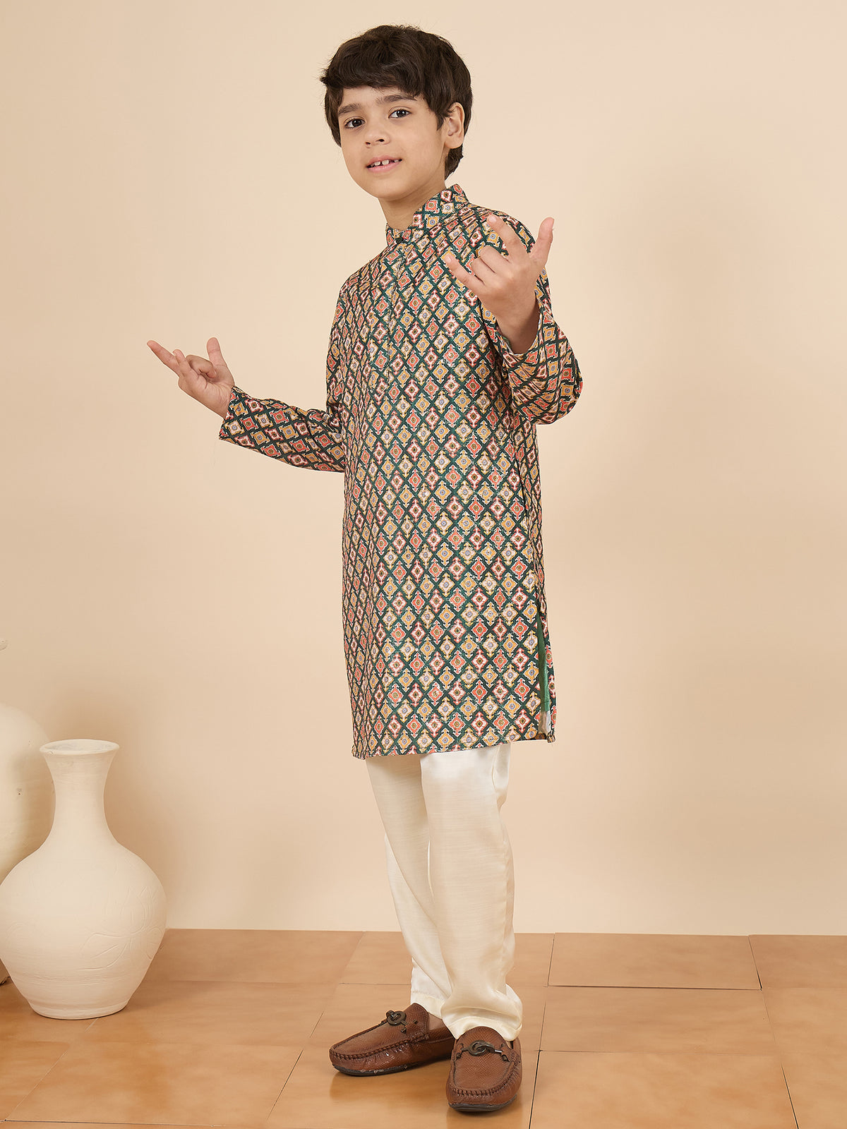 Boys Full Length Embroidery Kurta Set - Multi