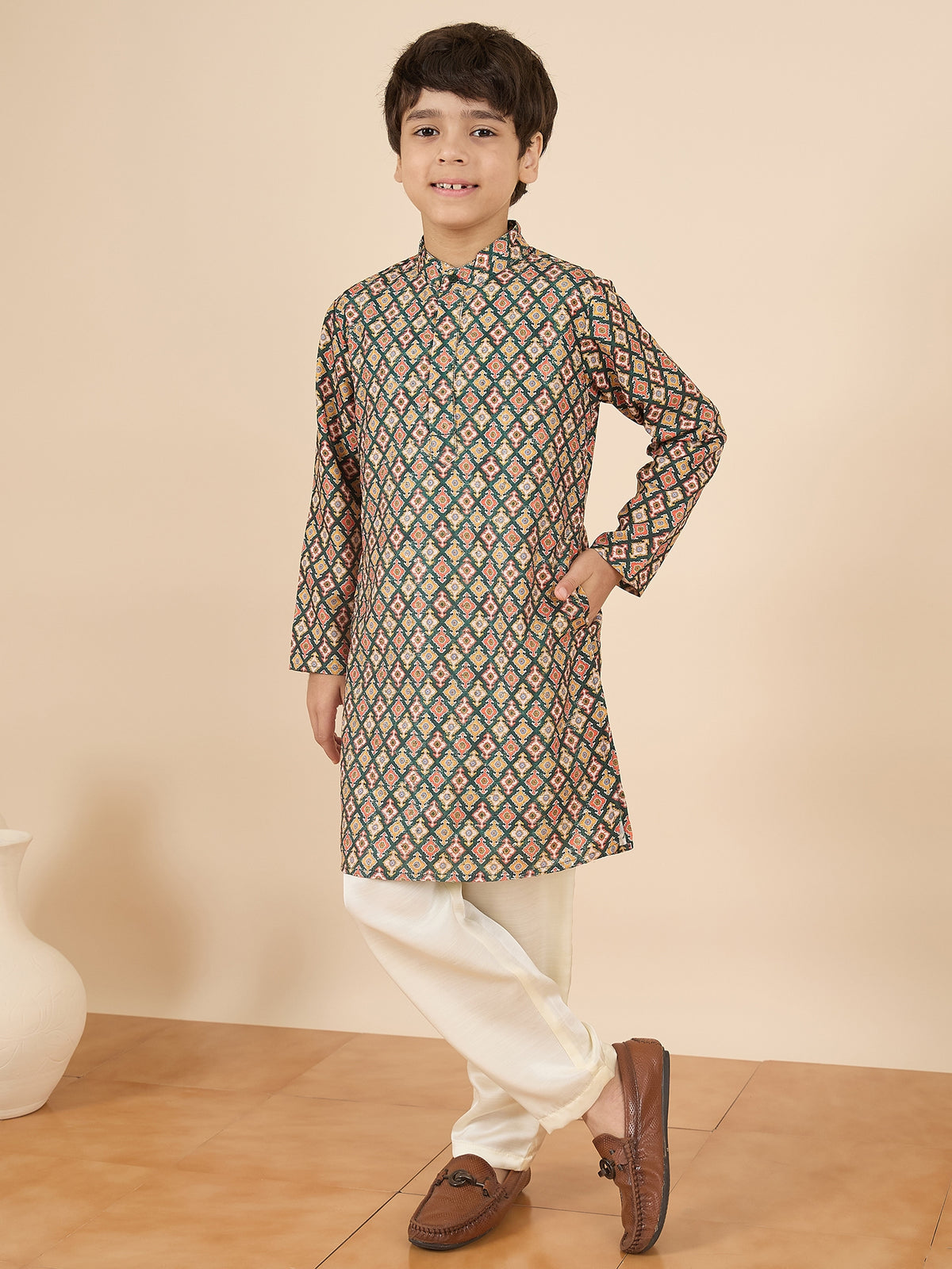 Boys Full Length Embroidery Kurta Set - Multi