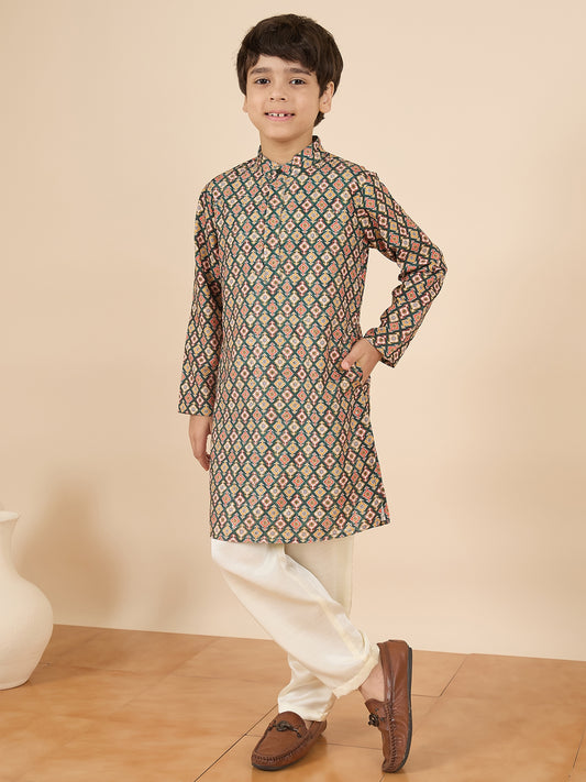 Boys Full Length Embroidery Kurta Set - Multi