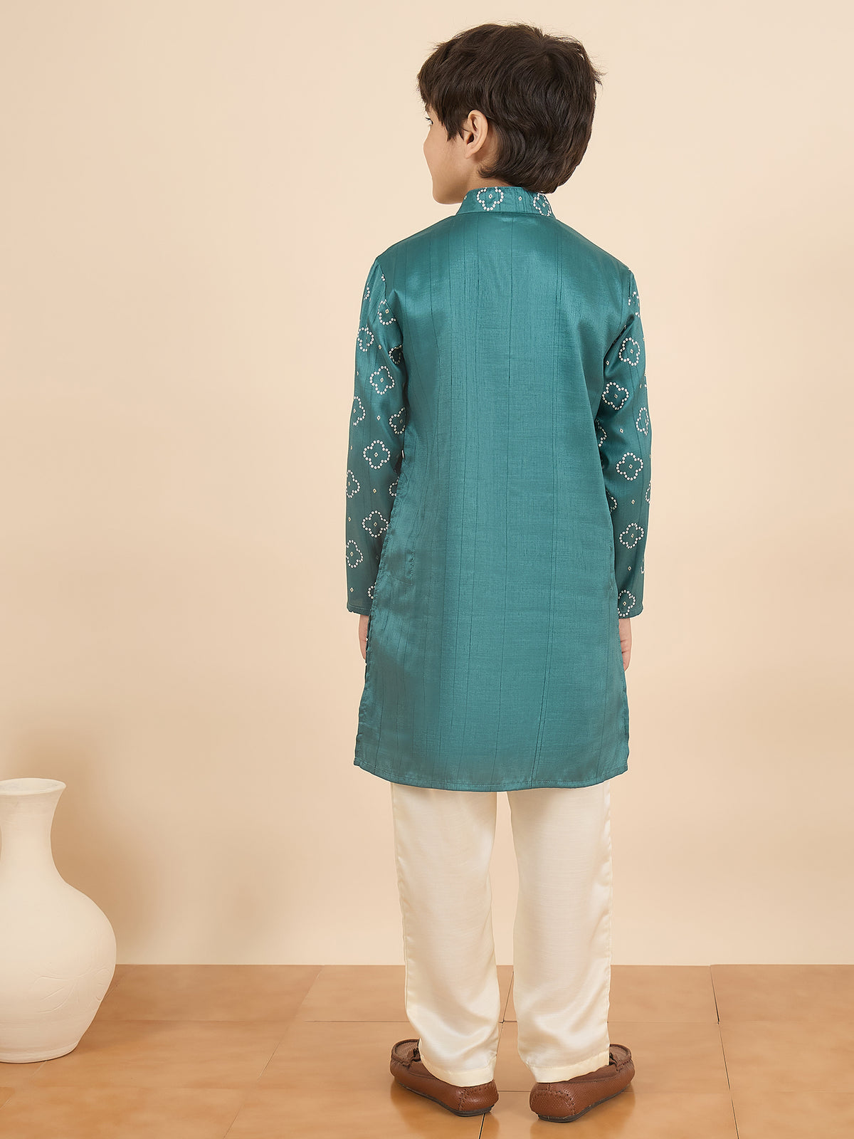 Boys Above Knee All over Print Kurta Set - Green