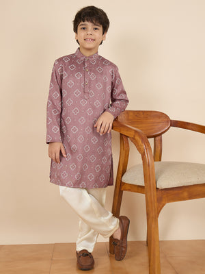 Boys Above Knee All over Print Kurta Set - Brown