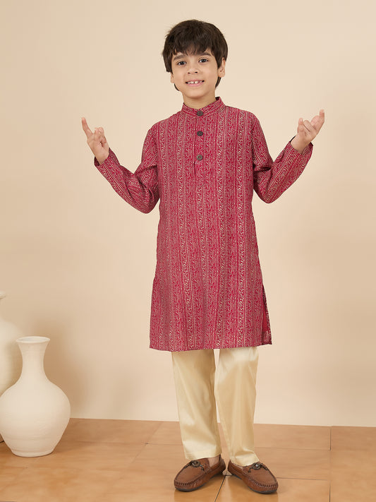 Boys Full Length All over Print Kurta Set - Maroon