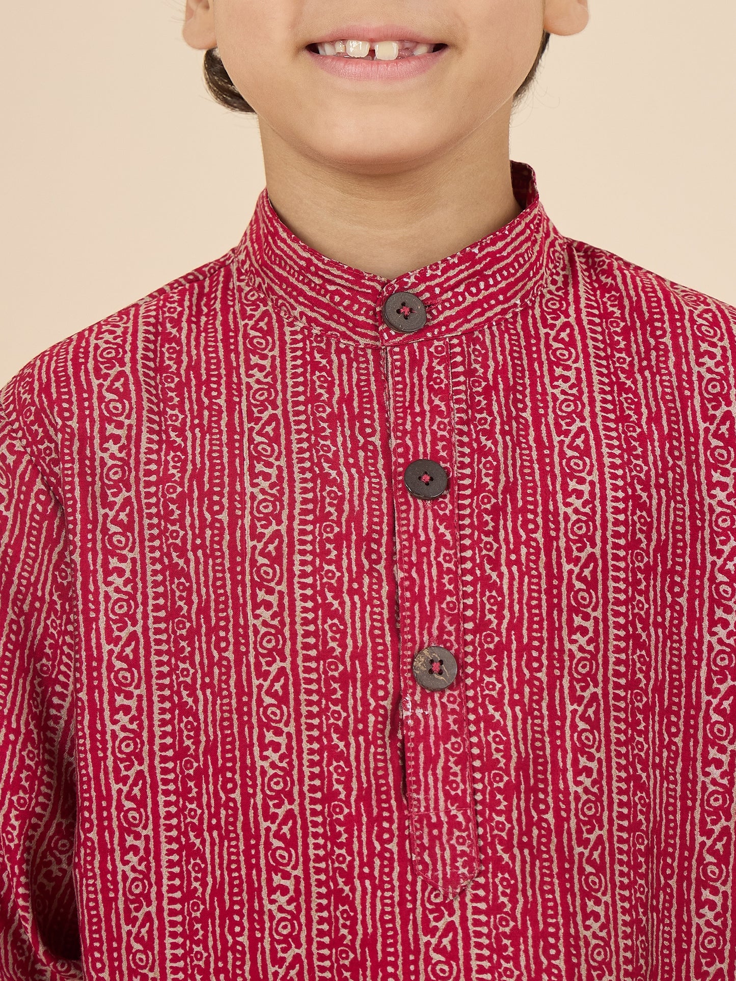 Boys Full Length All over Print Kurta Set - Maroon
