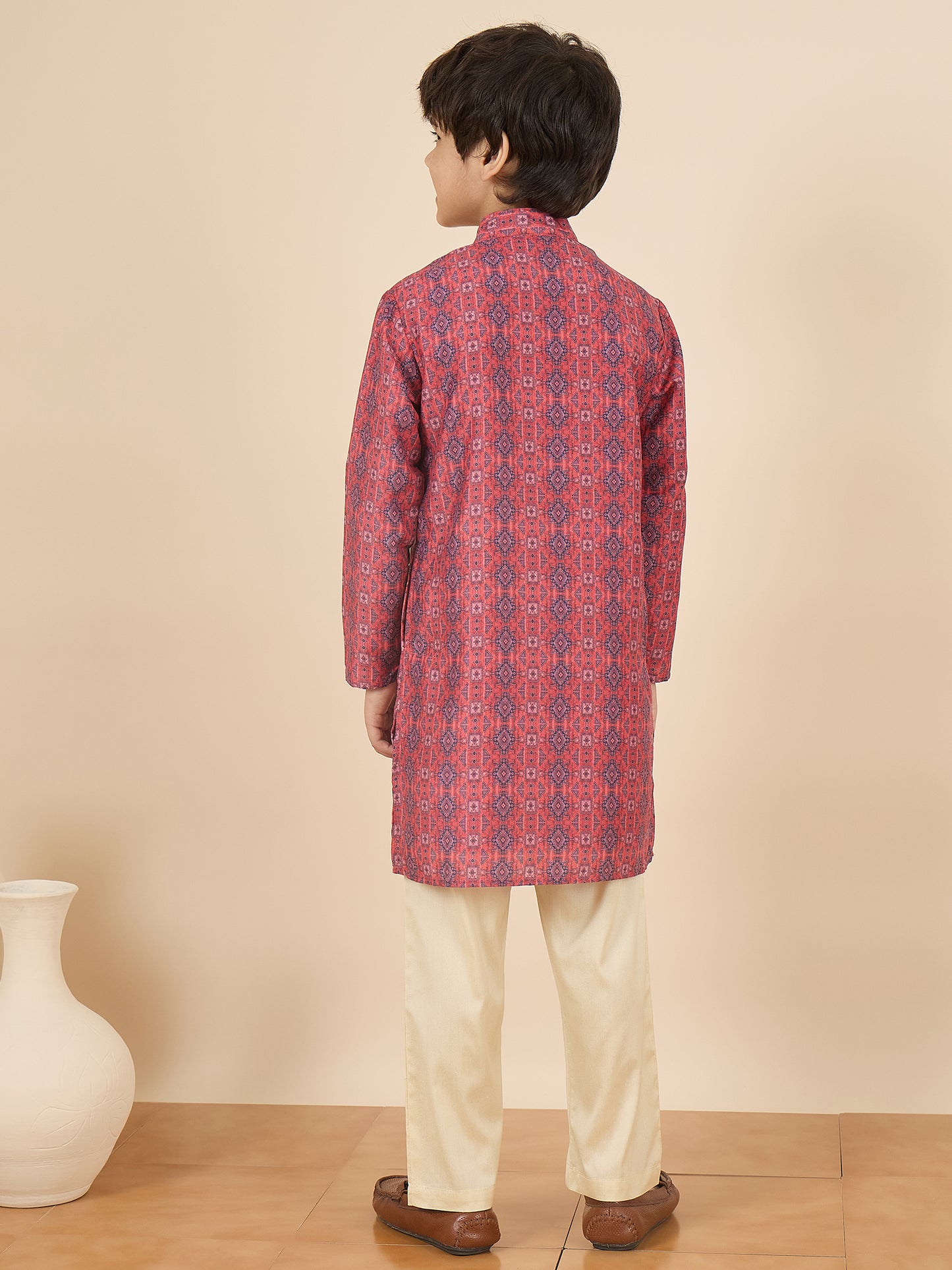 Boys Full Length All over Print Kurta Set - Maroon