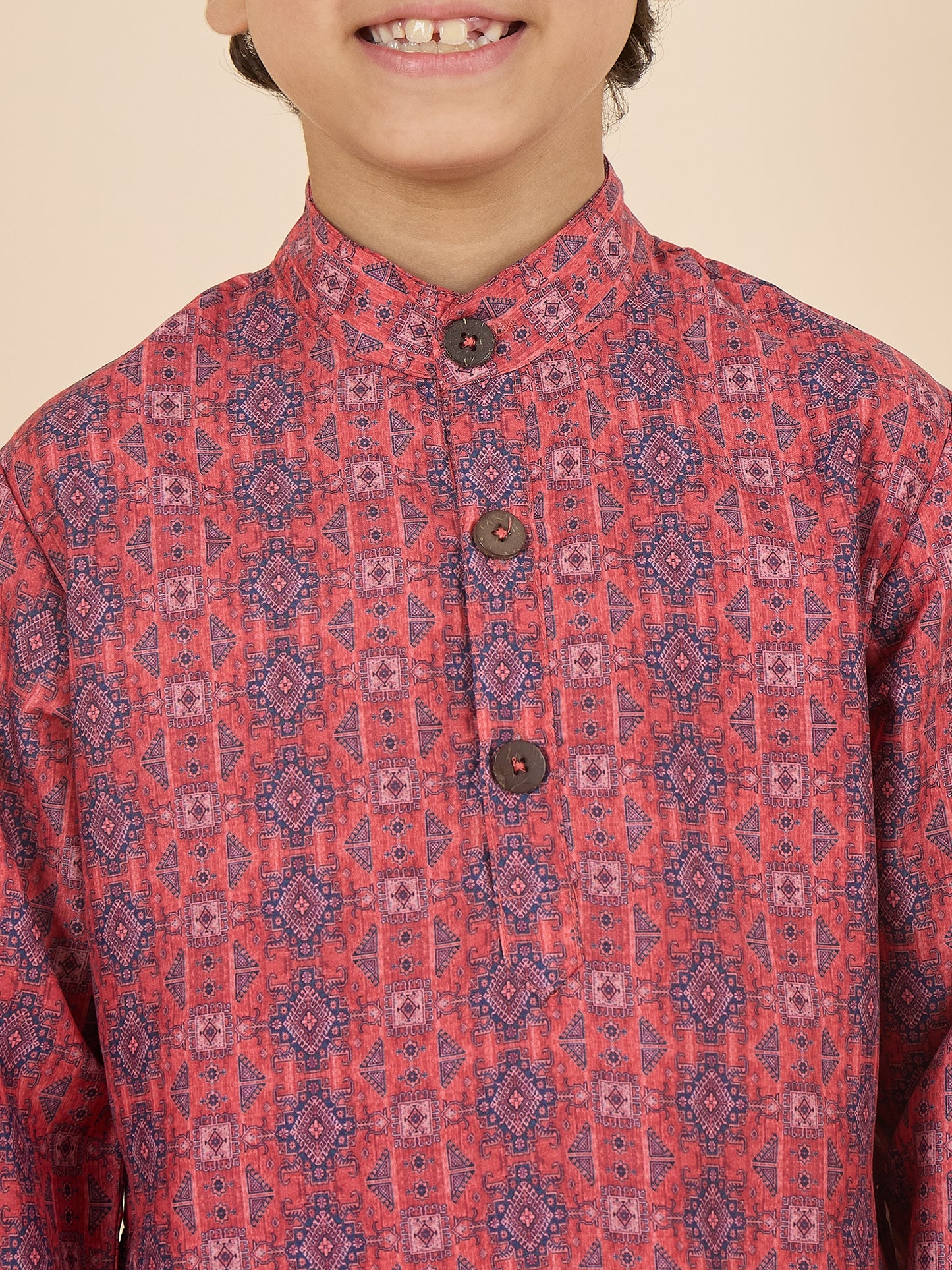 Boys Full Length All over Print Kurta Set - Maroon