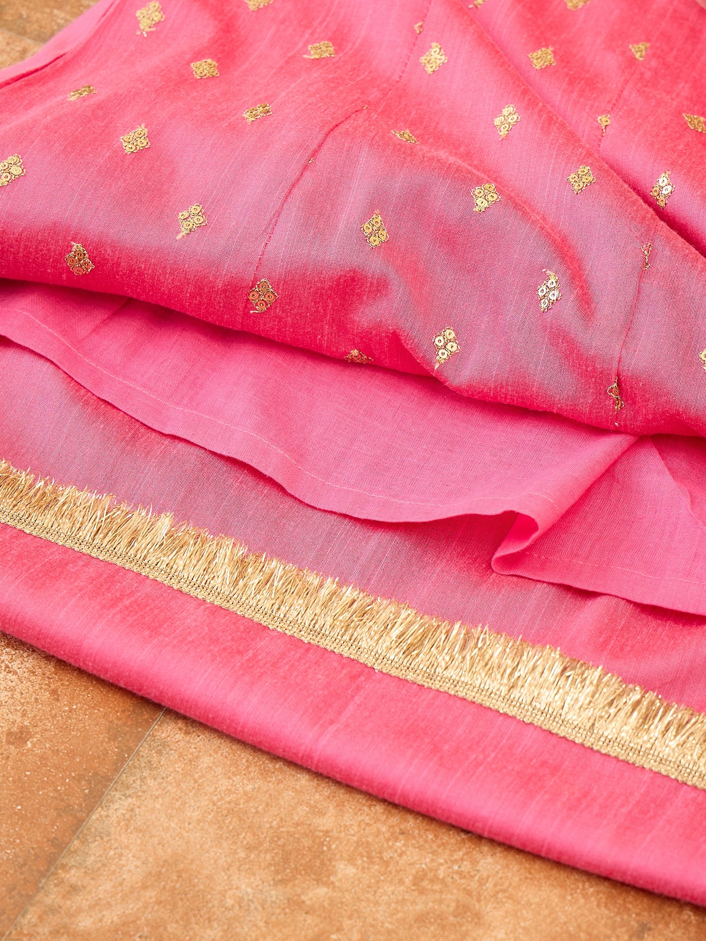 Girls Mid Thigh Embroidery Kurti Set - Magenta
