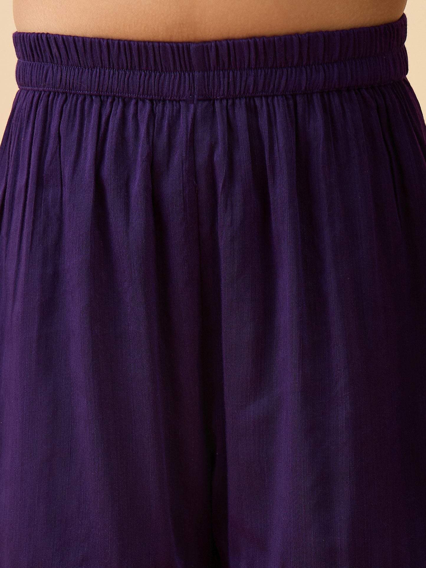 Girls Above Knee Embroidery Kurti Set - Purple