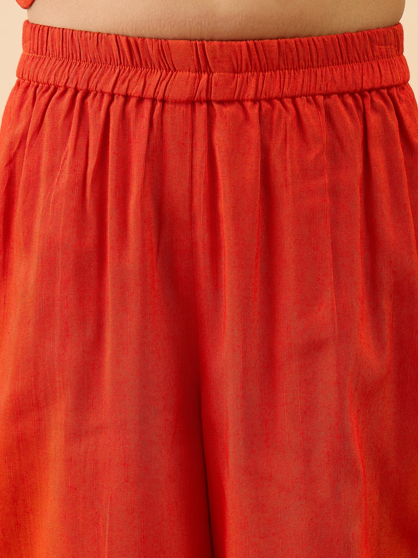 Girls Mid Thigh Embroidery Kurti Set - Orange