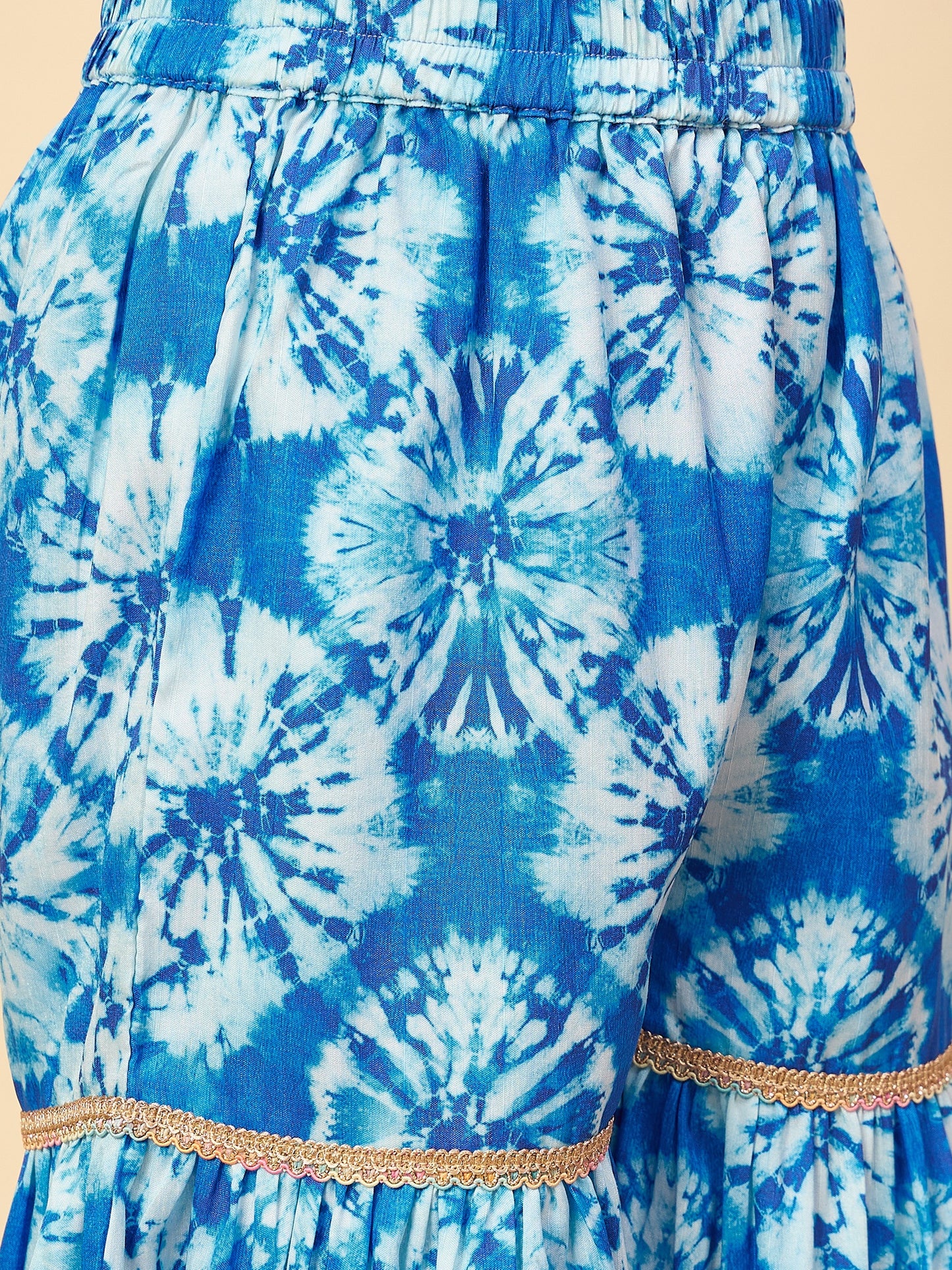 Girls Mid Thigh All over Print Kurti Set - Blue