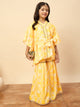 Girls Mid Thigh All over Print Kurti Set - Yellow