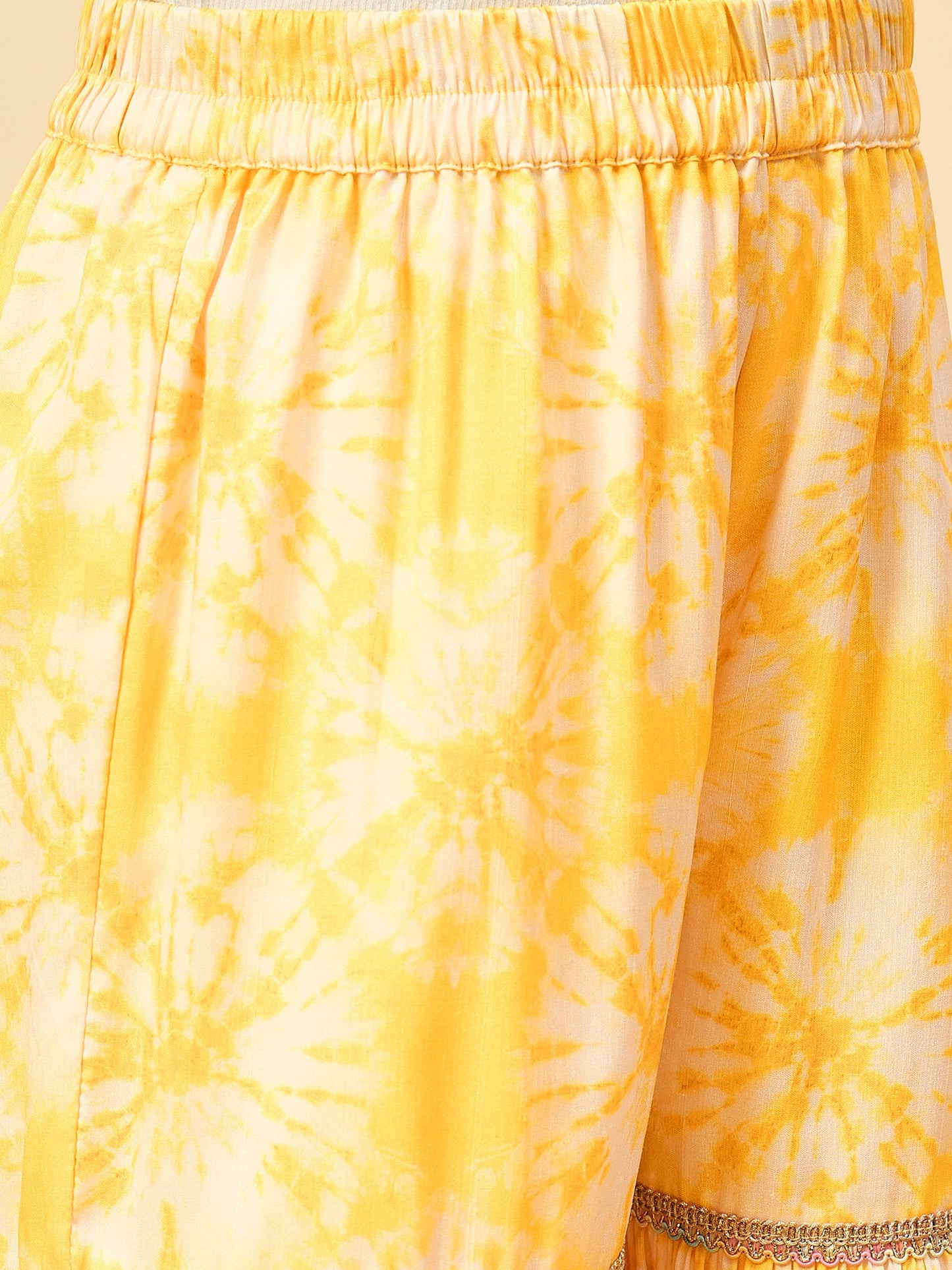 Girls Mid Thigh All over Print Kurti Set - Yellow