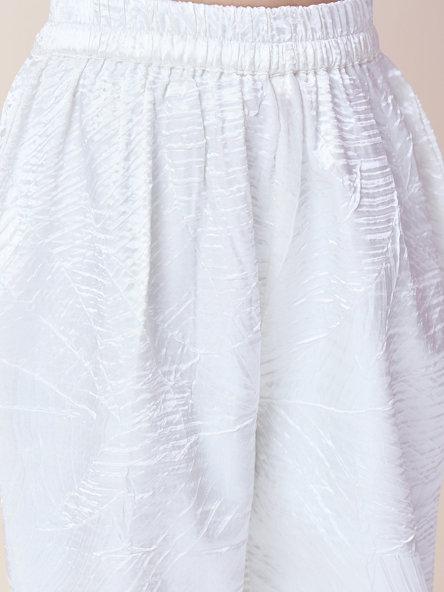 Girls Hip Length Solid Top With Pants - White