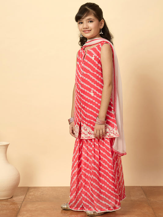 Girls Above Knee Embroidery Kurti Set - Red