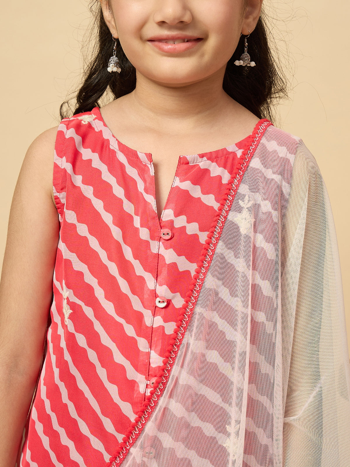 Girls Above Knee Embroidery Kurti Set - Red
