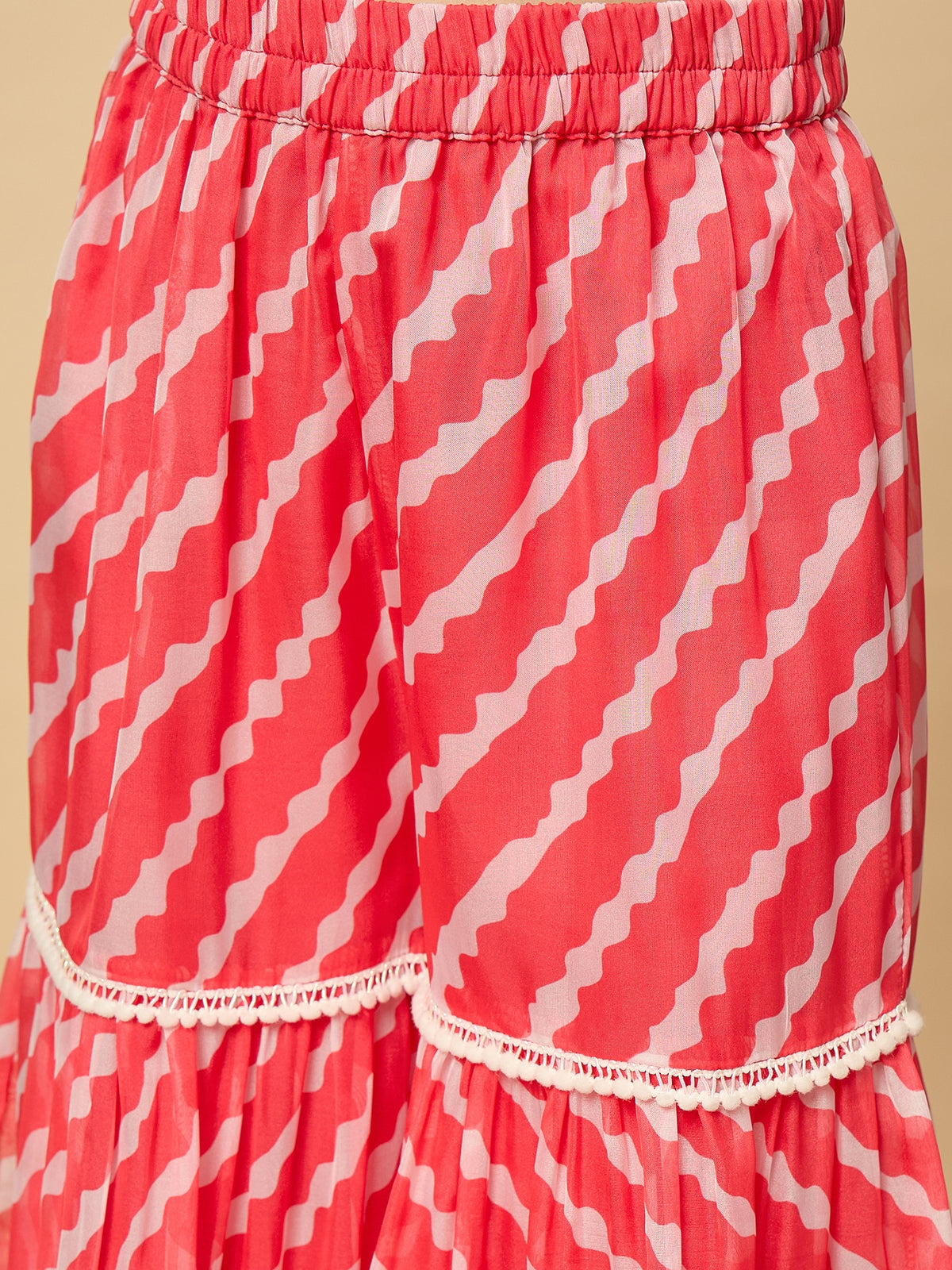 Girls Above Knee Embroidery Kurti Set - Red