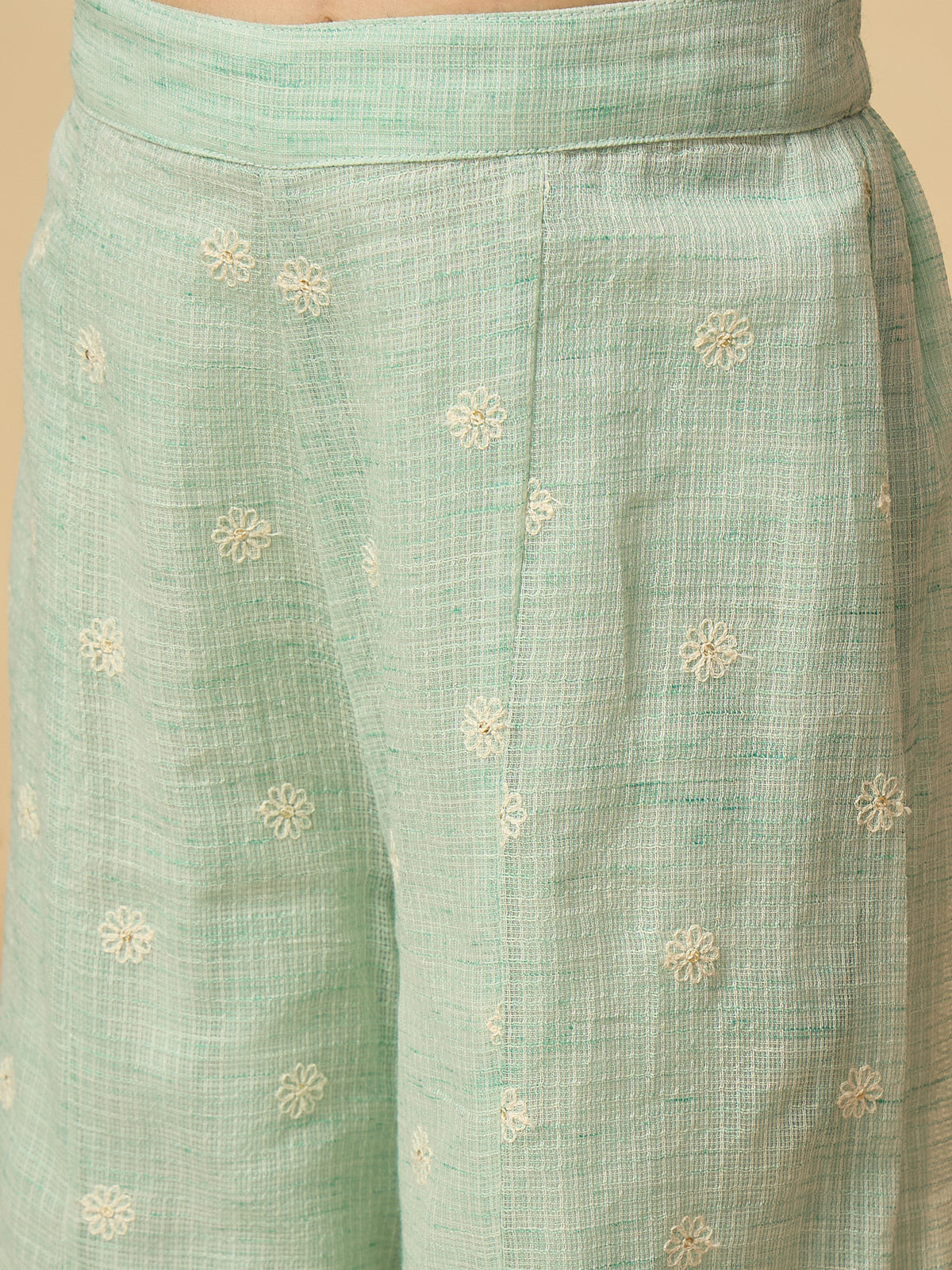 Girls Embroidery Top With Pants - Green