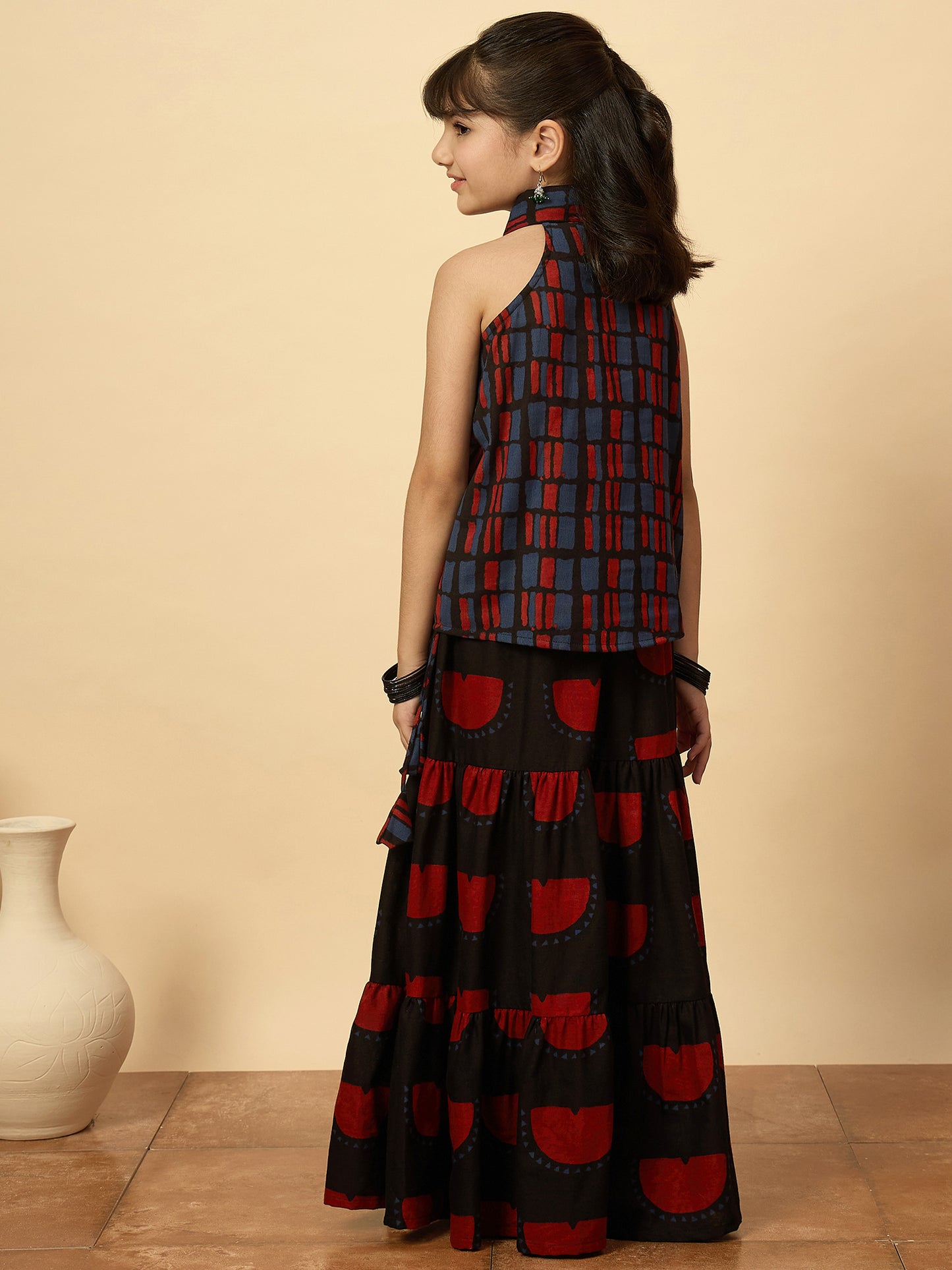 Girls Hip Length All over Print Lehenga Choli - Black