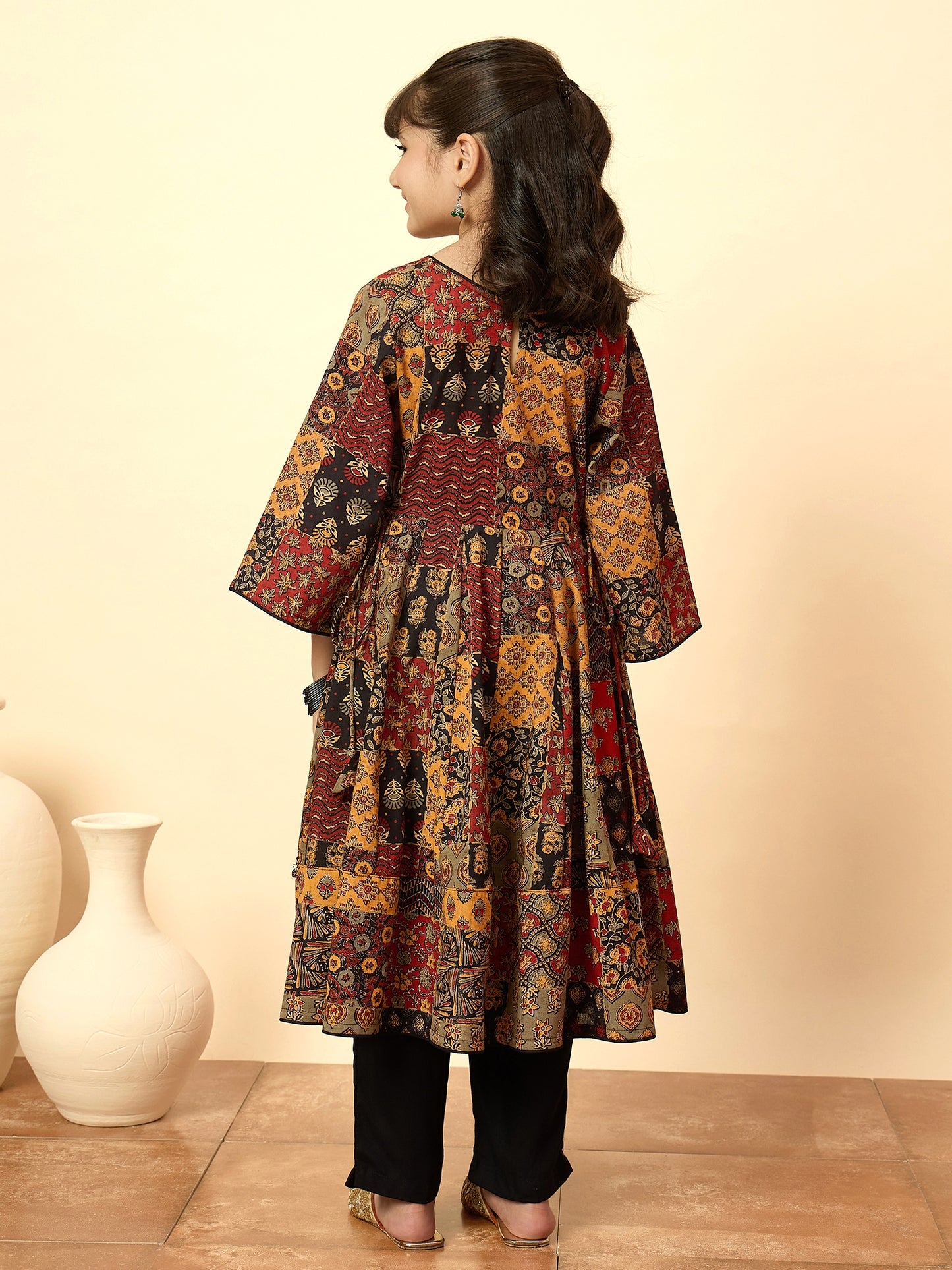 Girls Below Knee All over Print Kurti Set - Multi