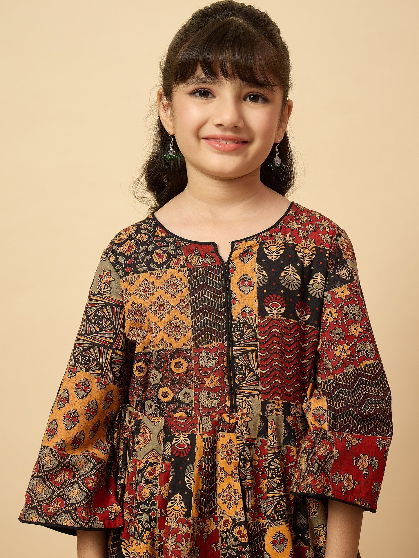 Girls Below Knee All over Print Kurti Set - Multi