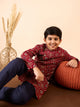 Boys Ankle Length Printed Kurta Set - Red