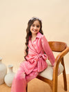 Girls Hip Length Solid Top With Pants - Pink