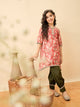 Girls Above Knee Printed Kurti Set - Red