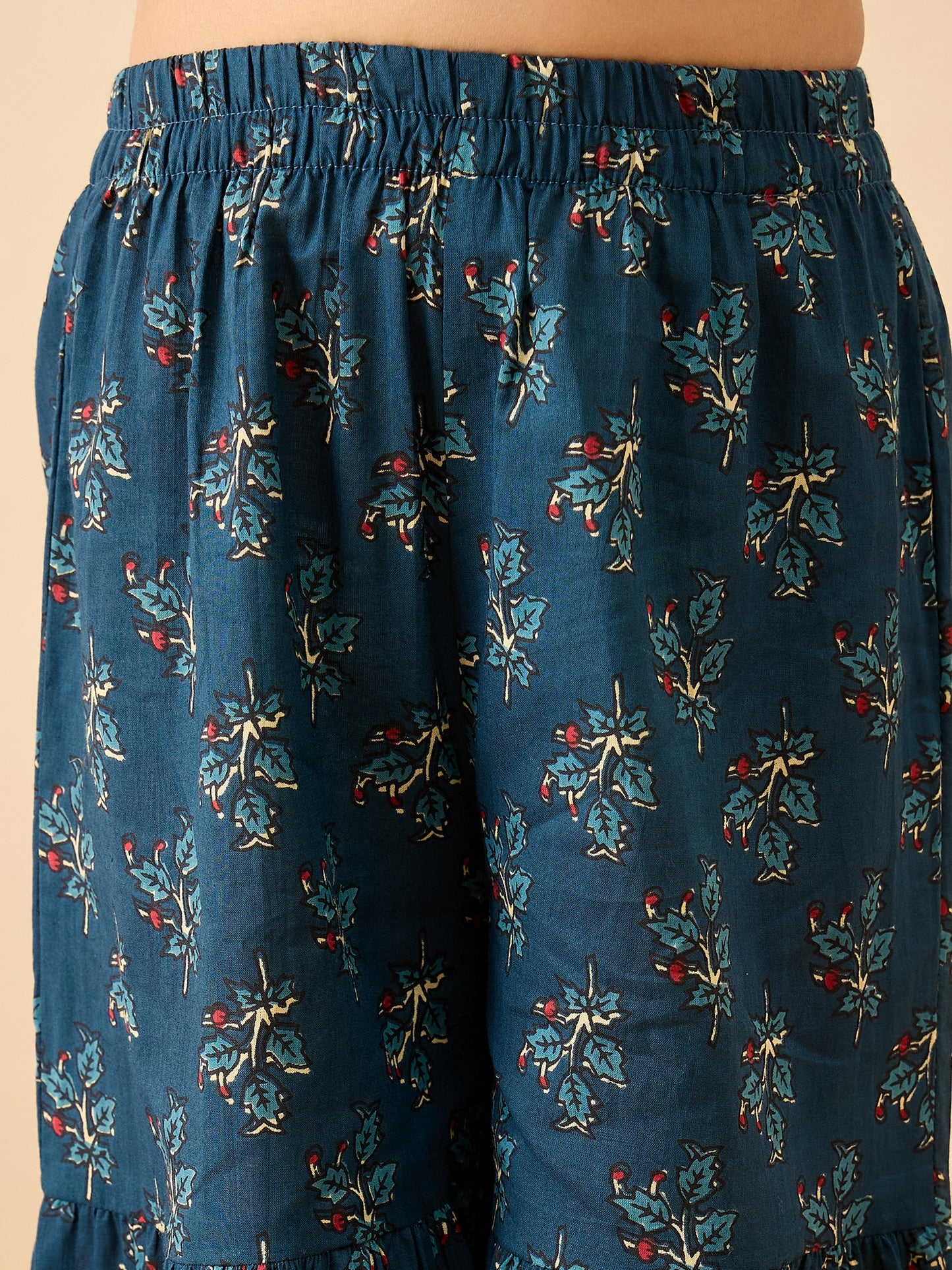 Girls Above Knee Printed Kurti Set - Blue