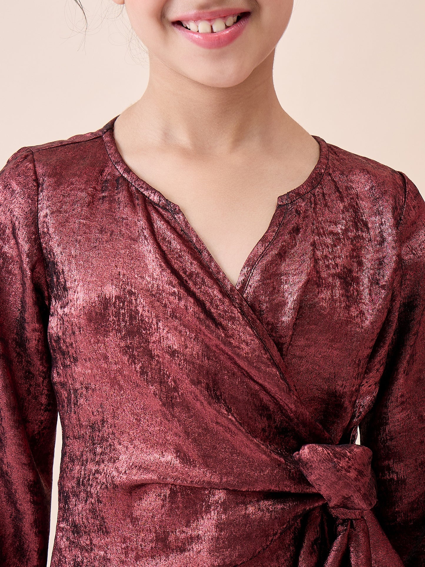 Girls Ankle Length Solid Top With Pants - Maroon