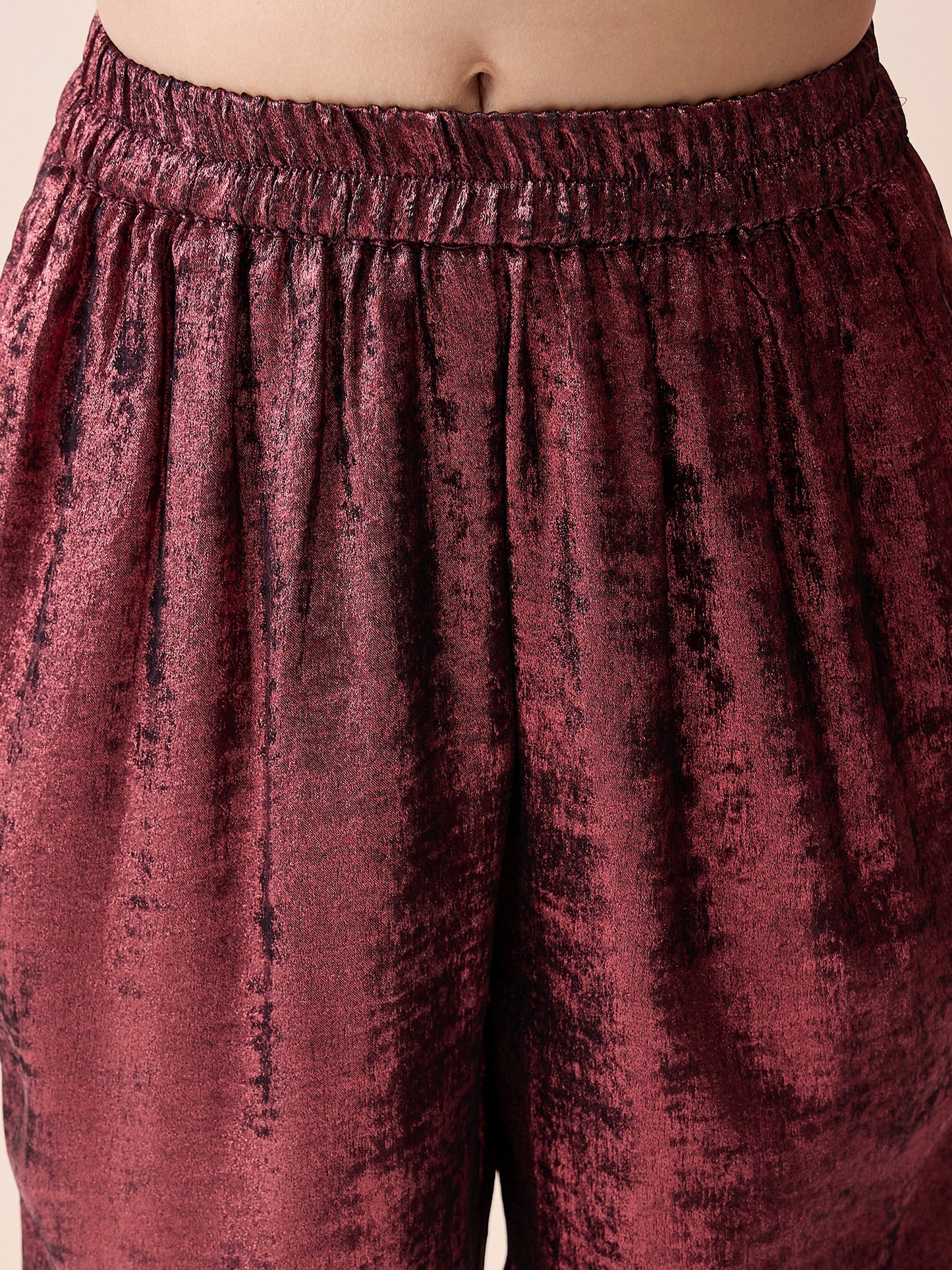 Girls Ankle Length Solid Top With Pants - Maroon