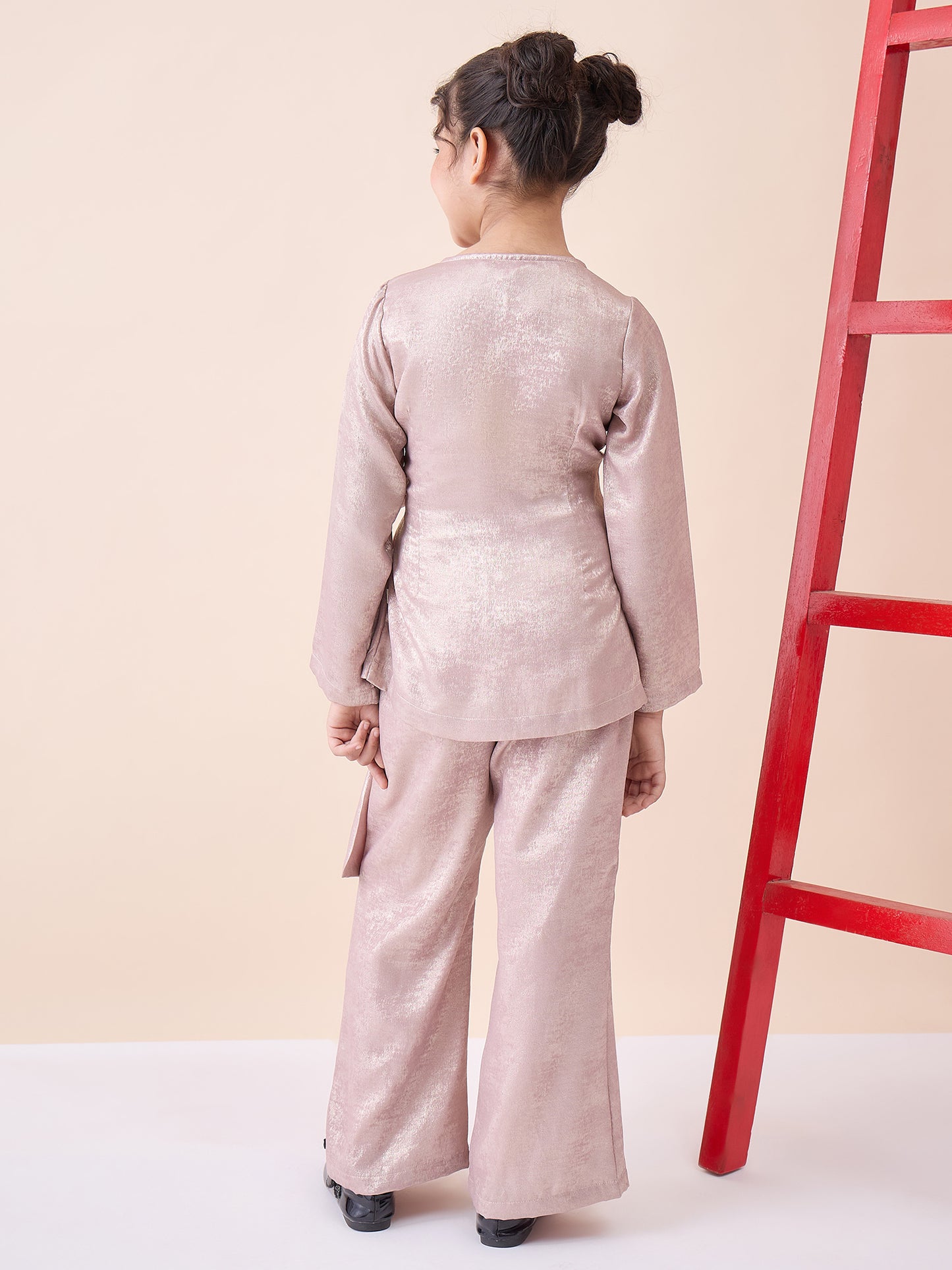 Girls Ankle Length Solid Top With Pants - Pink
