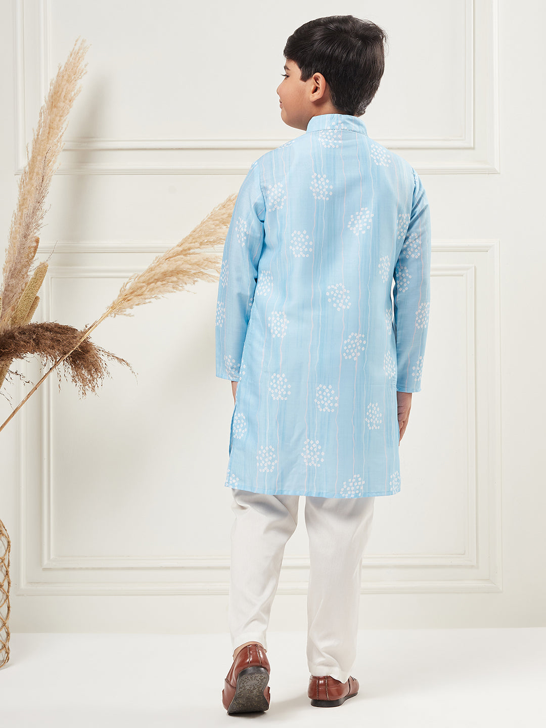 Boys Blue Printed Polyester Kurta Set